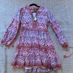 Oliphant Yoke Dress- Long Sleeve in Mendoza Coral